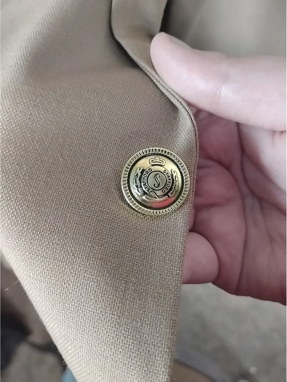 46L Men's Vintage Stafford Gold Button Blazer Sandy Tan Wool Blend Sport Coat